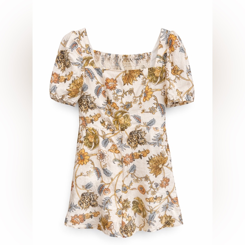 Calypso St. Barth Floral Smocked Back Puff Sleeve Romper Womens Size XS